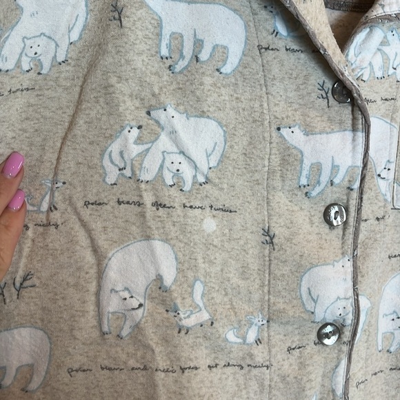 Munki Munki Tan and White Pajama Set with Polar Bear Print preowned SZ Small - Picture 6 of 9